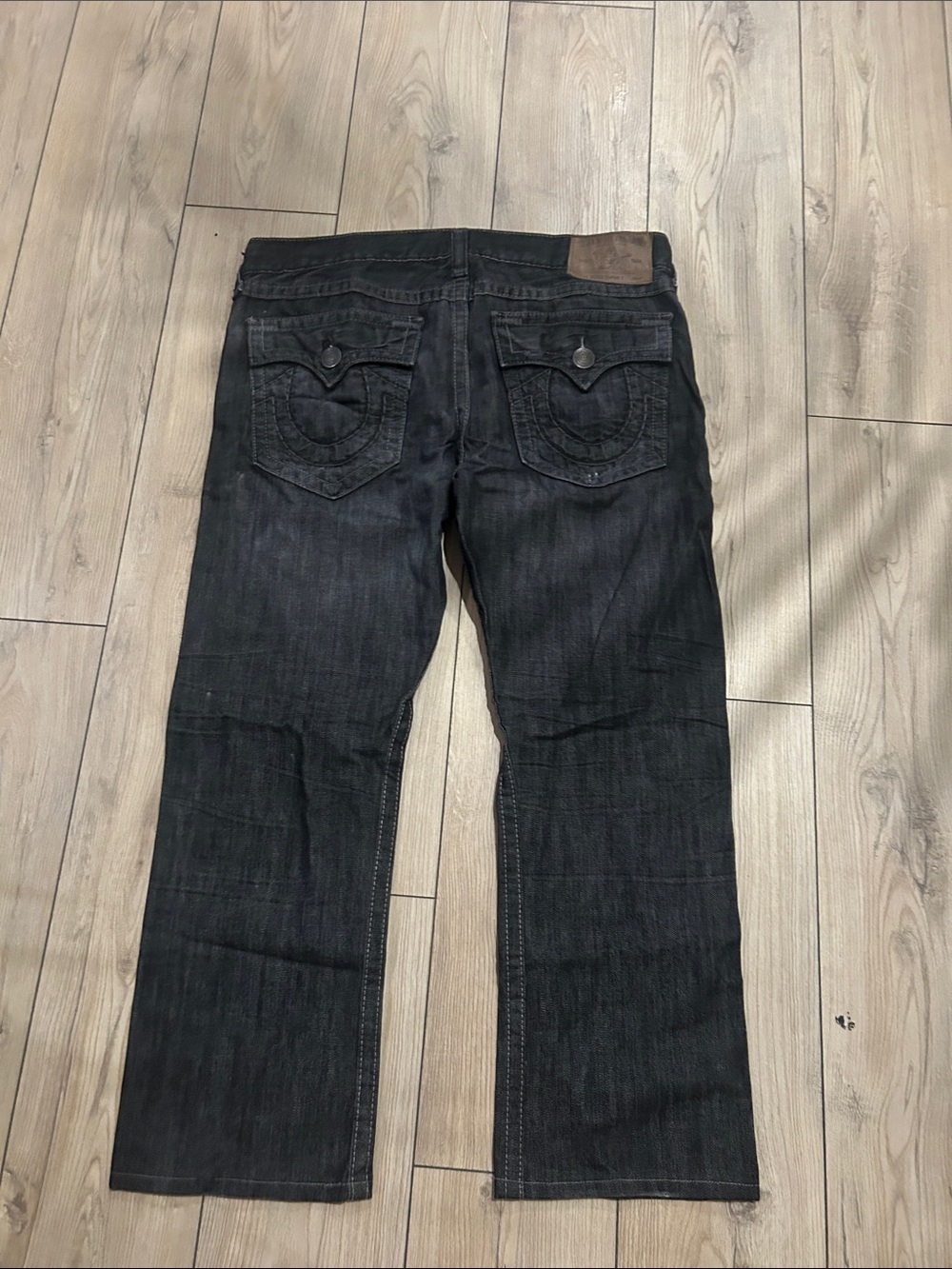 True Religion Men's Black Straight Jeans with Signature Back Pockets